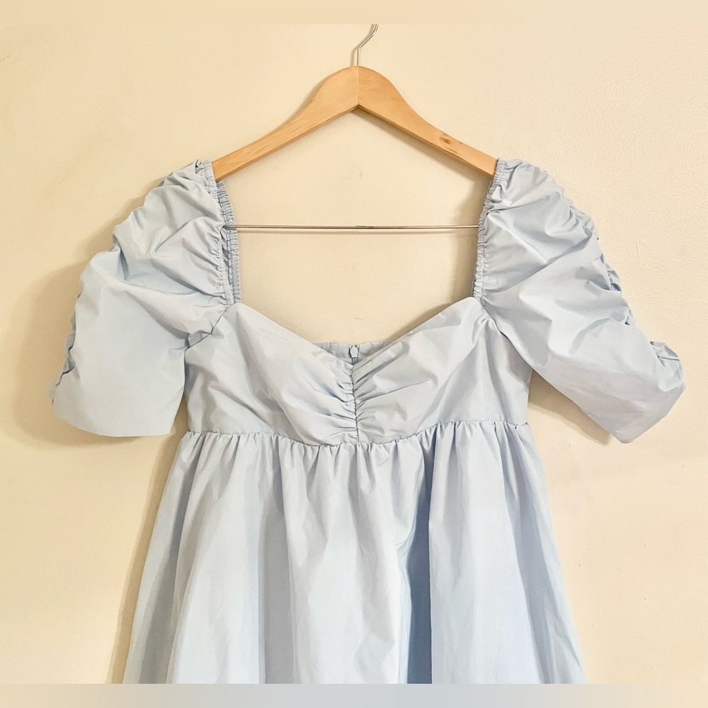 NWT- Amanda Uprichard Ariana Blue Puff Sleeve Mini Babydoll A-line Dress Sz M - Picture 5 of 14